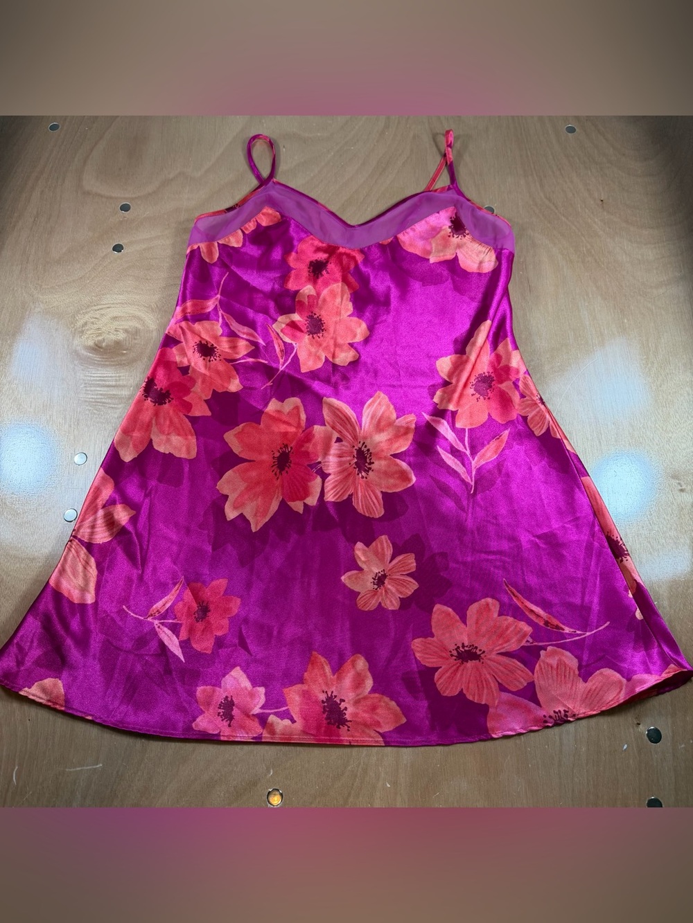 Jones New York Satin Slip Dress Fuchsia Floral 90s Y2K Mini Chemise Medium